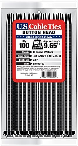 ABD Kablo Bağları BH10B10 10 İnç Düğme Kafa Bağları, UV Siyahı, 10'lu Paket
