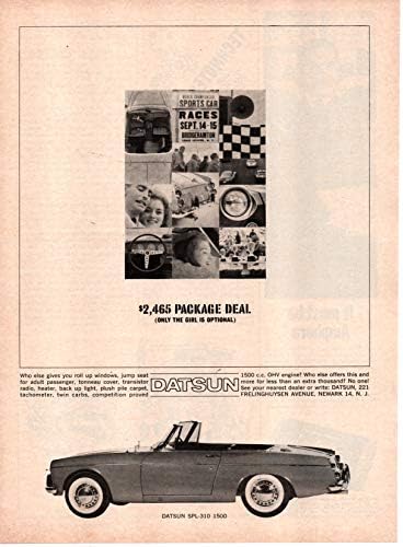 Dergi Baskı İlanı: 1964 Datsun SPL 310 Roadster, 1500 cc, 2,465 ABD Doları, Paket Anlaşma.Sadece Kız İsteğe Bağlı
