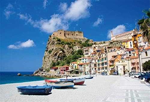 5x3ft Vinil Plaj Scilla Castello Ruffo Arka Plan İtalya Calabria Mavi Gökyüzü Tekne Sahil Kasaba Fotoğraf Backdrop Seyahat Tatil