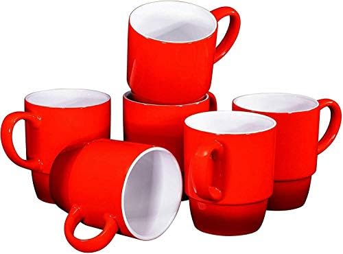 Seramik İstifleme Kahve Kupaları 6 Çay Fincanı Seti Degrade Kırmızı 18 Ons
