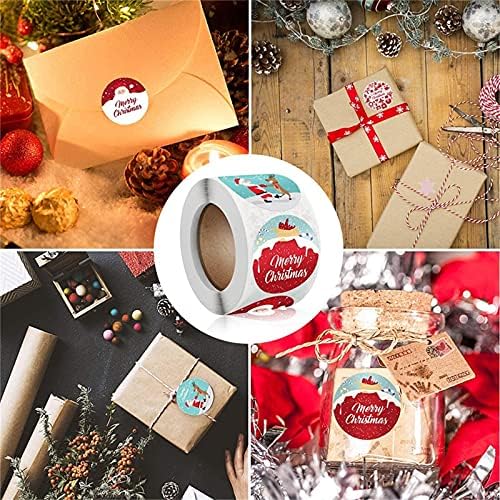 Merry Christmas Etiketler Etiketler Rulo 4 Tasarımlar Yuvarlak Noel Etiketler 500 Yapıştırıcı Noel Dekoratif Süs Çıkartmalar
