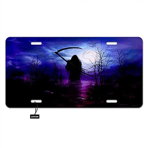 Lefolen Ön Plaka Kapakları Grim Reaper Mehtap, korkunç Ölüm Hayalet Tırpan ile Karanlık Orman Gökyüzü Oto Araba Etiketi Vanity