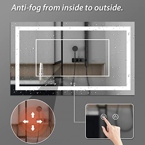 TETOTE LED Ayna 60 x 36 Buğu Önleyici Işıklı Banyo Aynası, Beyaz / Sıcak / Doğal Işıklı Ayna, Kısılabilir, CRI90, IP54 Su geçirmez,
