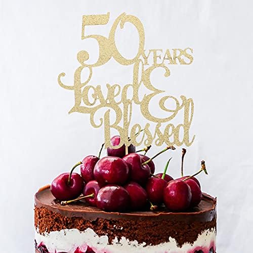 Altın 50 Yıl Aşk Mübarek Kek Topper-50th Birthday Cake Topper, 50th Birthday Cake Topper, 50th Yıldönümü Kek Topper,50 Kek Topper,mutlu