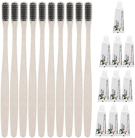 10 Adet Tek Kullanımlık Diş Fırçası, Bambu Kömür Diş Macunu ile Seyahat Diş Fırçası, Otel Misafirhane için Yumuşak Saman Tuvalet