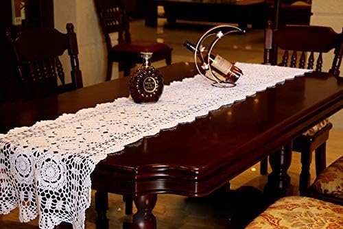 Damani Dikdörtgen Pamuk El Yapımı Tığ Dantel Masa Koşucu Doilies Masa Dresser Eşarp Dekor, 16 İnç 55 İnç,Beyaz