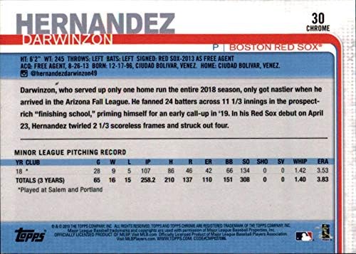 2019 Topps Krom Güncelleme Beyzbol 30 Darwinzon Hernandez RC Çaylak Kartı Boston Red Sox Resmi MLB Beyzbol Ticaret Kartı Topps