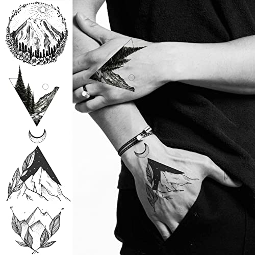 12 Adet / grup Geometri Üçgen Dağ Geçici Dövme Etiket Kapak Kadın Vücut Kol Sanat Çizim Su Geçirmez Sahte Karadeniz Örgü Dövmeler
