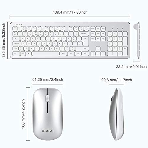OMOTON Kablosuz Klavye ve Fare Combo, 2.4 GHz Ultra İnce Tam Boyutlu Kablosuz Klavye ve Fare için Bilgisayar, PC, Masaüstü, Dizüstü