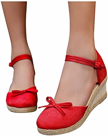Kadın moda el yapımı keten dokuma rahat kama terlik sandalet yüksek topuklu
