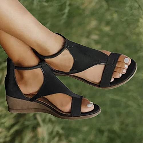 USYFAKGH Bayan Sandalet Takozlar Sandalet Kadınlar İçin Yaz Bayan Burnu açık Platformu rahat ayakkabılar Düz Renk Fermuar Takozlar