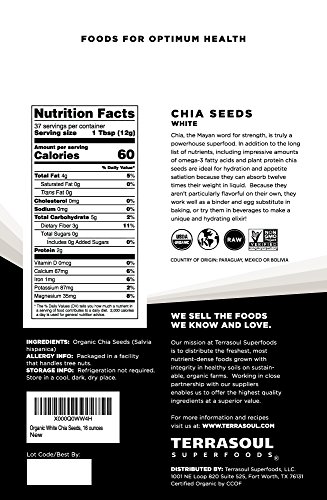 Terrasoul Superfoods Organik Beyaz Chia Tohumları, 16 Oz-Omega Yağları / Lif / Bitki Proteini…