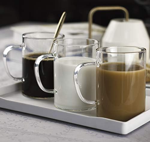 Temizle Cam Kahve Kupalar (4 Set),16 oz Geniş Ağız Cam Çay Bardağı Yalıtımlı Kolu ile, Büyük Hafif içme Bardaklar, Latte & Mocha