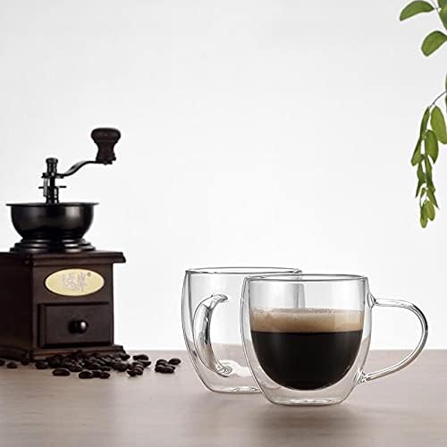 HXRZZG Cam Kahve Kupalar, 5 oz Temizle Kahve Kupa Cam Kahve Fincanları Çift Duvarlı Yalıtımlı Kupa Latte Cappuccino için Kolu