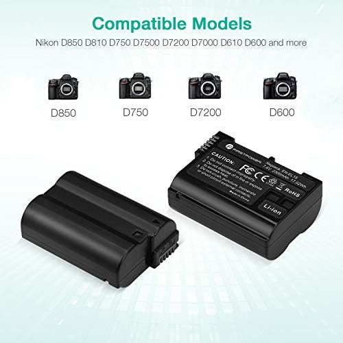 FirstPower EN-EL15 /EL15a/ EL15b Piller 2-Pack ve USB çifte şarj makinesi Nikon Z6 Z7 D750 D7500 D850 D7000 D7100 D7200 D500