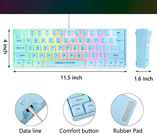 60 RGB Oyun Klavyesi, 61 Tuşlu RGB Arkadan Aydınlatmalı Kablolu Oyun Klavyesi / PC / Mac / Linux / Dizüstü Bilgisayar için Ofis