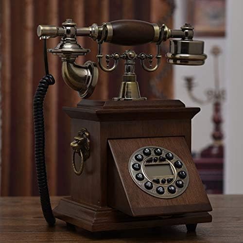 Retro Sabit Vintage Kablolu Telefon Duvara Monte Vintage Telefon/Ahşap ve Metal Gövdeli Retro Telefon, Fonksiyonel Döner Kadran