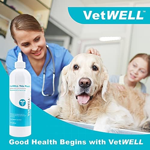 Köpekler ve Kediler için VetWELL Köpek Kulak Temizleyici Solüsyonu ve Enfeksiyon Tedavisi, Tris Otic Temizleyici Damlaları Kokuyu