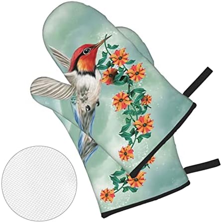 Hummingbird Çiçekli Şube Fırın eldiveni ve Tencere tutucular Setfor, ısıya dayanıklı su geçirmez kaymaz mutfak eldivenleri ile