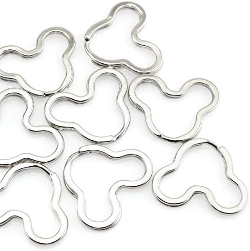 Heyous 10 adet Yaratıcı Düz Anahtarlık Gümüş DIY Metal Anahtar Tutucu Anahtarlık Anahtarlık Hoop Döngü Mickey Mouse Şekli