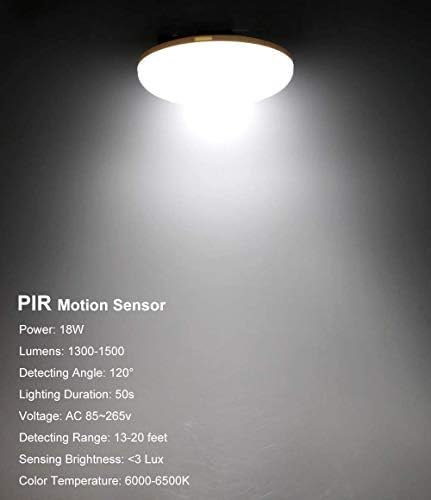 Hareket Sensörlü LED Ampuller, 18W (150 Watt Eşdeğeri) E26 Hareket Aktif Alacakaranlıktan Şafağa Güvenlik 1500 Lümen Tavan Lambası