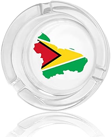 Guyana Bayrak Harita Yuvarlak Ağır Cam Küllük Masaüstü Sigara Kül Tutucu Ev Ofis Dekoratif için