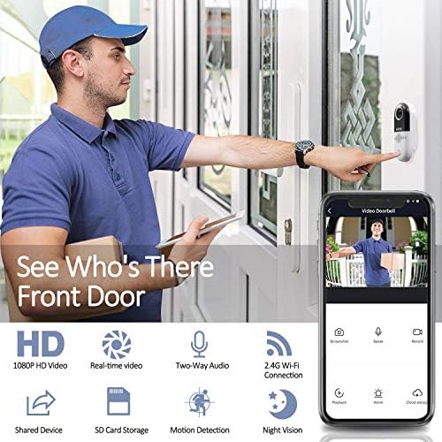 Video Kapı Zili WiFi-iDOO 1080p HD Video Kamera kapı zili, 2 Yönlü Ses Ev Güvenlik Ön Kapı Zili, Hareket Dedektörü, Güvenli Yerel