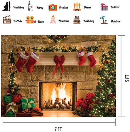 LTLYH 7x5ft Noel Şömine Tema Zemin Fotoğraf Ağacı Çorap Hediye Süslemeleri Noel Parti Malzemeleri Fotoğraf Arka Plan Resimleri