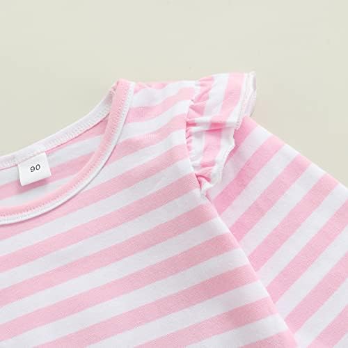 Toddler Bebek Kız sevgililer Günü Kıyafet Fırfır Uzun Kollu Çizgili T-Shirt Üst Kalp Baskı Askı Etek 2 Adet Set