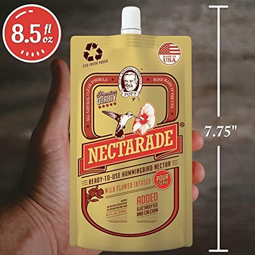 POP'S Nectarade Hummingbird Nectar, Kullanıma Hazır (8.5 oz) | ABD Yapımı Premium Humming Bird Food - Boya İçermeyen, Doğal Malzemeler