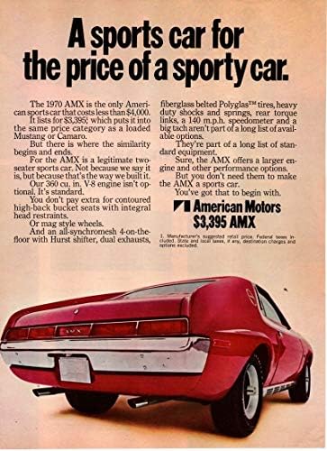 Dergi Baskı İlanı: 1970 AMC AMX, 360 cu inç Motor, Hurst Vites Değiştirici, Çift Egzoz, USD 3395, Sportif Bir Otomobilin Fiyatı