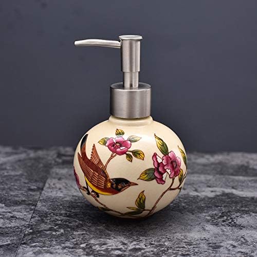 ZYQZXHN Vintage Seramik Banyo Aksesuarları Setleri, 5 Parça Boyalı Çiçek Kuş Bej Banyo Seti Vanity Dekor İhtiva Sabunluk, 2 Adet