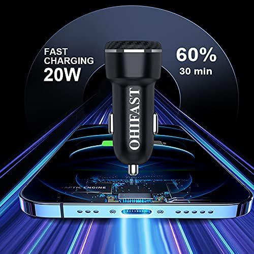 OHIFAST USB C Araç Şarj Cihazı, iPhone 13 Pro/Max/Mini için Uyumlu 20W Hızlı Şarj/12/11/XS/X/XR/8/Artı/SE 2020/iPad / Hava 3