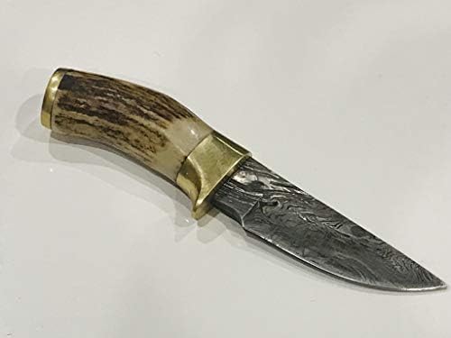 Gerçek El Yapımı Şam Dövme Çelik düzeltme Bıçak ile Gerçek geyik Boynuz 7 inç Çok
