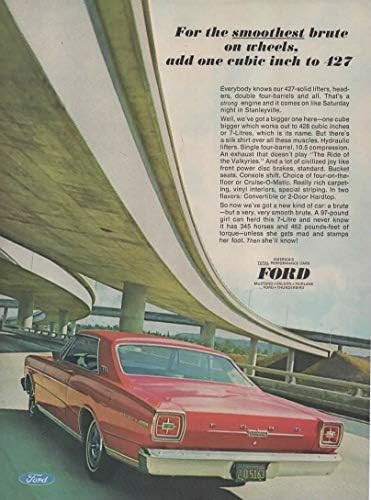 Dergi Baskı İlanı: Kırmızı 1966 Ford Galaxie 500, 428 4 Varil, V-8 Motor, Tekerleklerdeki En Yumuşak Kaba için, 427'ye Bir İnç