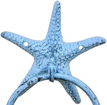Rustik Koyu Mavi Badanalı Dökme Demir Denizyıldızı Havluluk 8.5 İnç-Denizyıldızı Dekorasyon-Deniz Ev