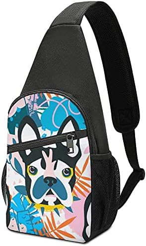 Soyut çiçek köpek Sling sırt çantası rahat Crossbody sırt çantası göğüs omuz çantası seyahat ve yürüyüş için